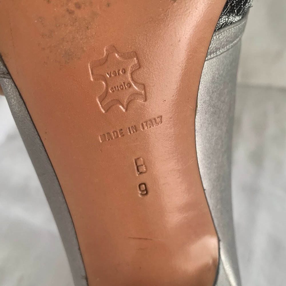 Versani Heels Silver with Mesh Peep Toe Vintage Size 9, Made in Italy - Picture 5 of 14